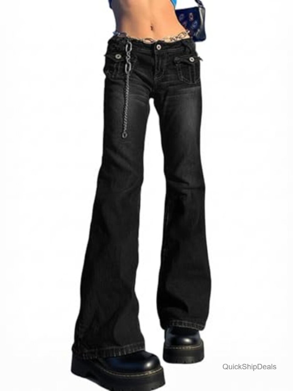 Stretchy Bootcut Flared Jeans Mid Rise Floral Embroidered Denim Pants